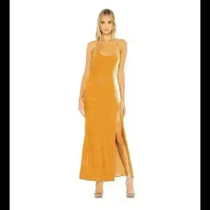 Revolve  Lina  Velvet Floor Length Dress Size M Womens Gold Party Event Maxi NWT